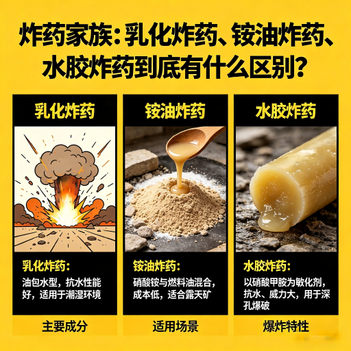 下陆炸药家族：乳化炸药、铵油炸药、水胶炸药到底有什么区别？
